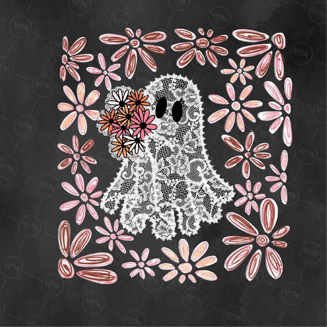 Cute Lace Ghost PNG, Halloween Ghost With Bow and Flowers Clipart ...