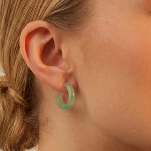 Boucles d'oreilles créoles épaisses en jade, clous d'oreilles en pierre verte, argent 925