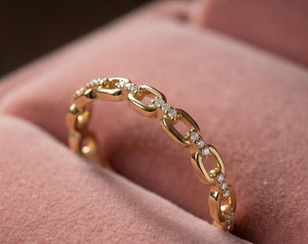 Chain Link Minimalist Diamond Band, Eternity Linked Stackable Band