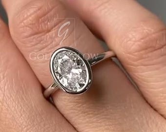 Lab Grown 1.5 Ct Oval Diamond Engagement Ring, 10K 14K Gold and Silver