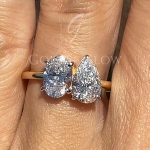 Toi et Moi Lab Grown Pear And Ovel Cut Diamond Ring Engagement Ring Pear And Ovel Cut Hidden Halo Ring Gift For her Unique Bridal Ring