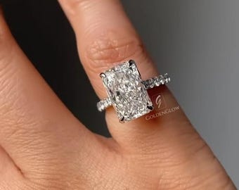 3 Karat Radiant Cut Moissanit Ring Set, Silberhochzeit Geschenk