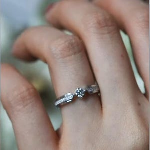Moissanite Solitaire Ring – White Gold Pave Diamond Band, Bridal Set