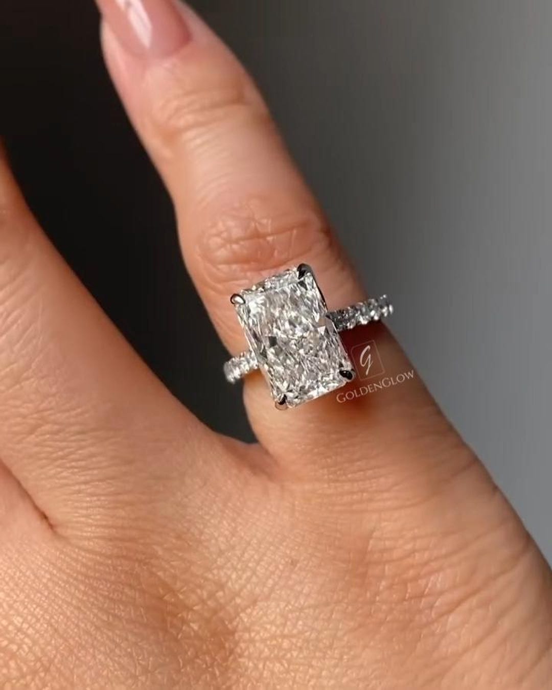 3 Carat Radiant Cut Lab Diamond Engagement Ring Set, Silver or Gold - Etsy