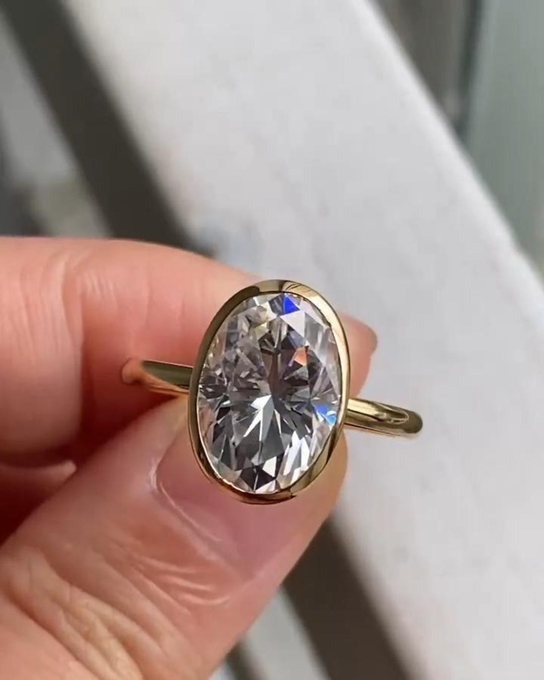 Oval Moissanite Engagement Ring • Bezel Set Gold Solitaire - Etsy
