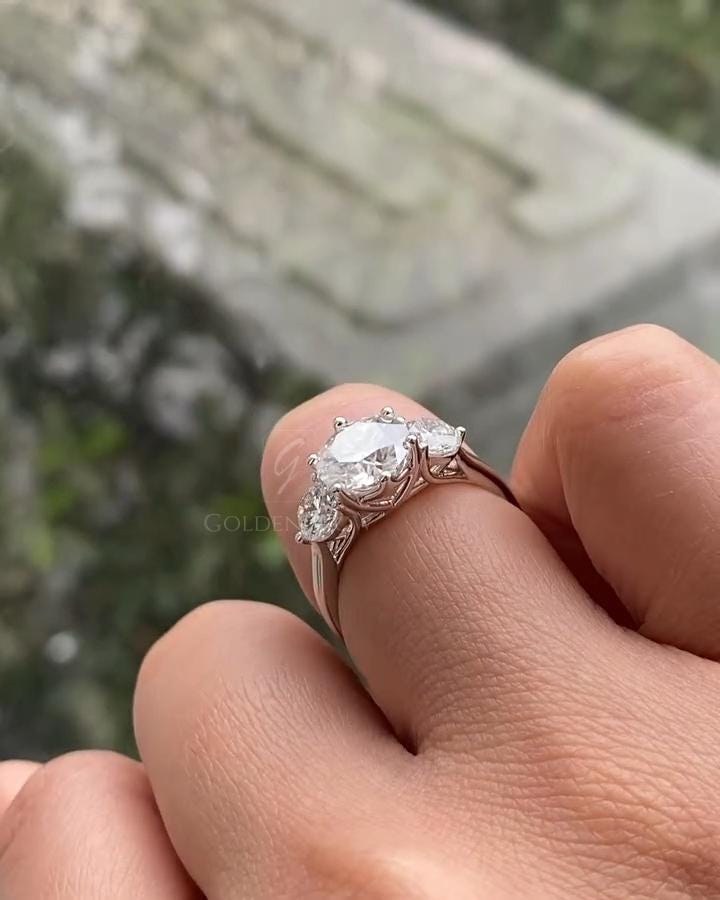 Moissanite 1.80 Ct Round Engagement Ring: 925 Silver Hidden Halo - Etsy