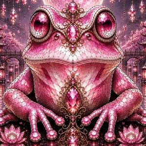 Puzzle Grenouille Sakura Rose, Grenouille Art Vitrail, Grenouille Cristal Fleurs de Cerisier, Cadeau Grenouille Lune Fantaisie, Décoration Japonaise Fantastique