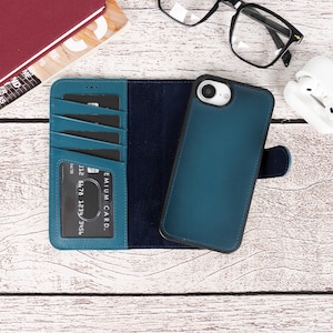 Premium Leder iPhone 16E Brieftasche, iPhone 16E 2-in-1 magnetische abnehmbare Abdeckung, RFID, MagSafe, Ständer, schlank und stilvolles Geschenk, Dad Geschenk