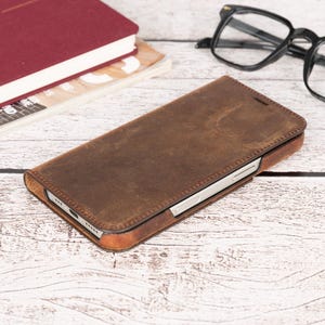 Premium Genuine Leather iPhone 16 Pro / 16 Pro Max Folio Case with Card Slots - Wireless Charging Support - Durable - Hands-Free Stand