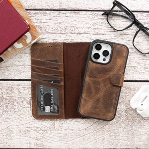 Portemonneehoesje iPhone 16 Pro Max, MagSafe afneembaar 2-in-1 iPhone 16 Pro-hoesje, RFID-blokkering, gepersonaliseerd iPhone 16-hoesje, iPhone 16+ hoesje