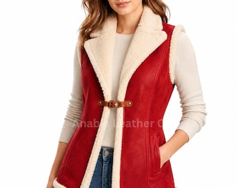 Sheepskin Leather Vest, Shearling Leather Vest For Women, Christmas Gift For Her
