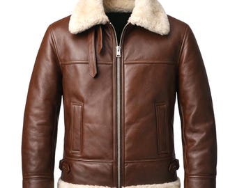 Herren Lammfell Fliegerjacke, echte Schaffell B3 Bomber, Winter Leder Fliegerjacke