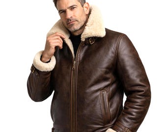 Herren Lammfell Fliegerjacke, B3 Bomber, Vollnarbenleder