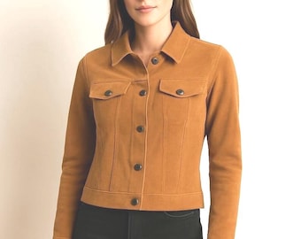 Brown Suede Trucker Jacket Women, Genuine Leather Jacket, Handmade Western Boho Coat, Winter Suede Jacket Gift