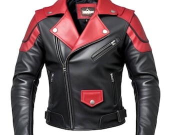 Handmade Dual Tone Leather Biker Jacket – Cowhide Moto Rider Style