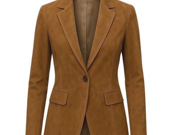 Bruin suède leren blazer, slim fit op maat gemaakt, handgemaakte elegante kantoorkleding