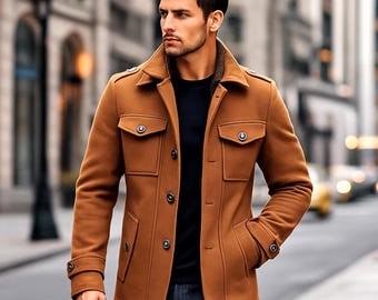 Men Brown Wool Coat – Single Breasted Winter Wool Jacket | Warm Heavyweight Wool Outerwear |