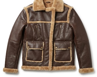 Lederjacke für Herren | Lederjacke aus Shearling-Leder | Bomberjacke aus echtem Schaffell | Winter-Fliegerjacke