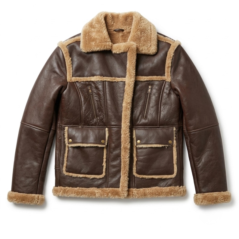 Lederjacke für Herren | Lederjacke aus Shearling-Leder | Bomberjacke aus echtem Schaffell | Winter-Fliegerjacke Dark Chocolate Brown