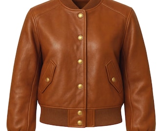 Damen Braune Schaffell Leder Bomberjacke - Handgefertigter Vintage-Stil
