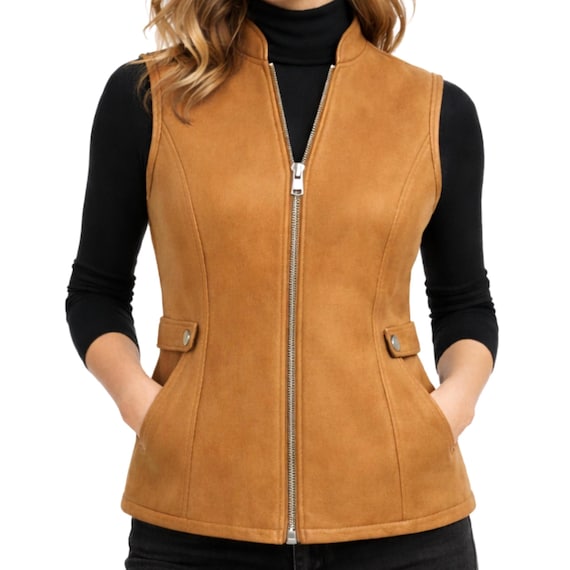 Handmade Sheepskin Leather Vest Women, Tailored Fit