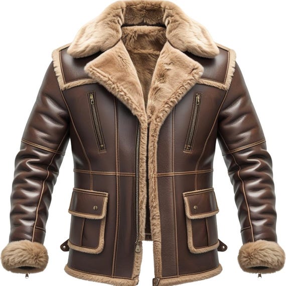 Men's Shearling Bomber Jacket: Real Sheepskin Leather Winter Coat- Winter Zipper Overcoat