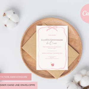 Carte invitation anniversaire. Parfaite pour une fête girly, invitation à la fois simple, douce et personnalisable en quelques clics.