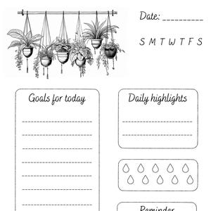 Planificador diario imprimible con frases de plantas: 6 variantes + espacio en blanco - Tamaño A5 y carta - Linda lista de tareas botánicas (PDF/JPEG)