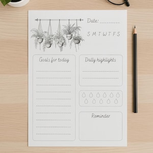 Planificador diario imprimible con frases de plantas: 6 variantes + espacio en blanco - Tamaño A5 y carta - Linda lista de tareas botánicas (PDF/JPEG)