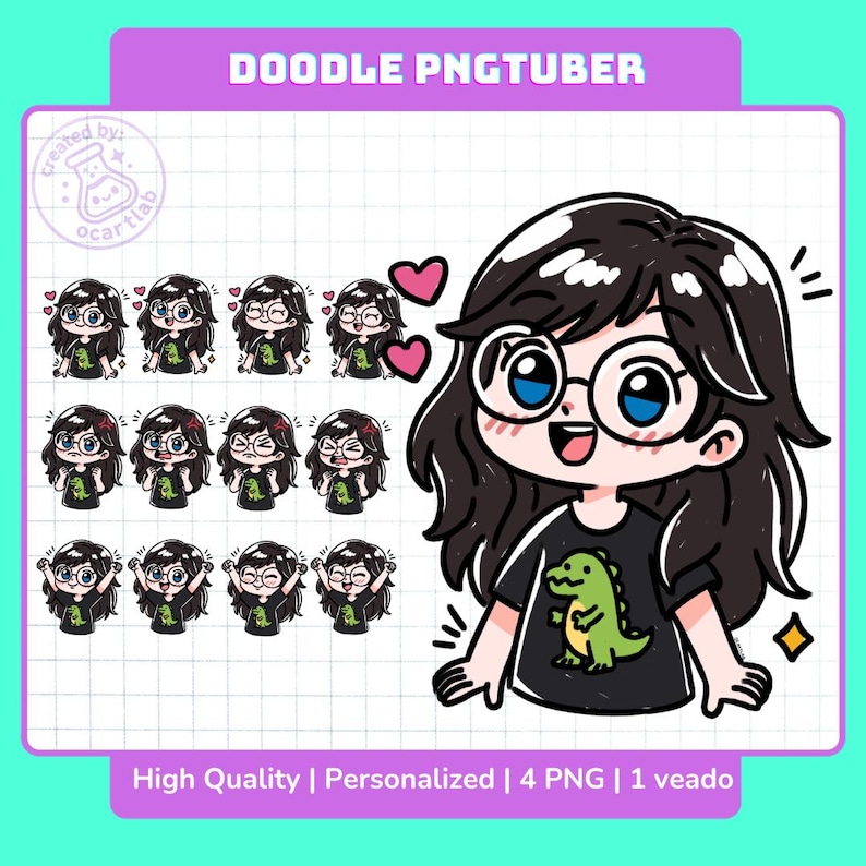 Custom Doodle PNGTuber Model Anime Chibi Avatar for Twitch Discord Streamers Vtuber Commission 4 PNG