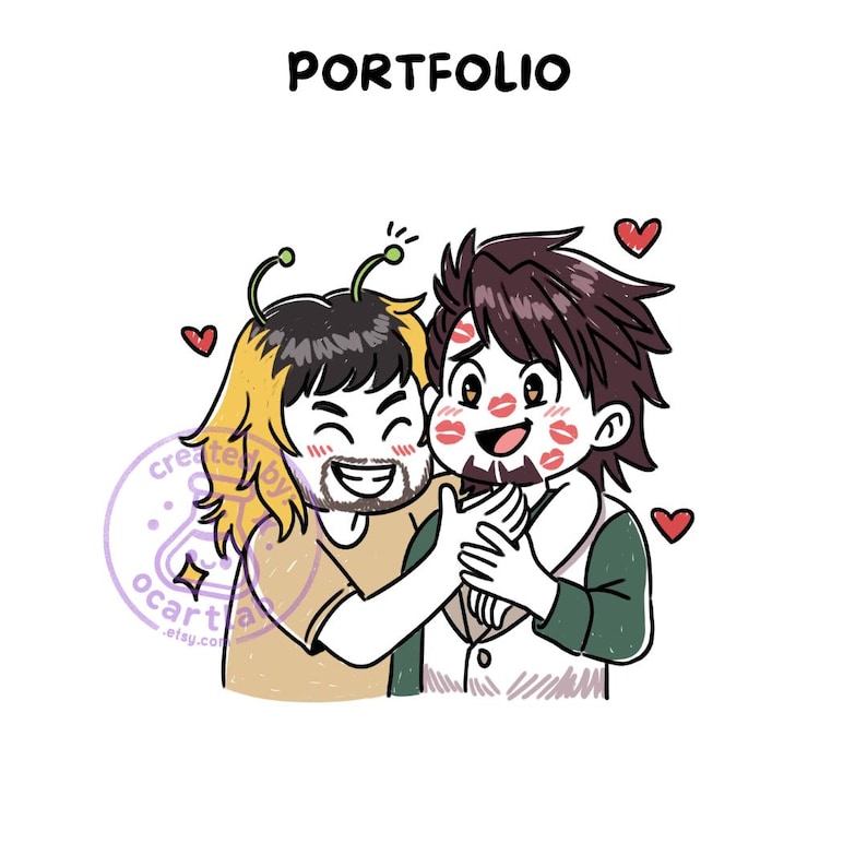 Yumeship Comfort Character Commission | Personalized Anime Couple Art | Doodle Portrait Drawing Couple Half Body