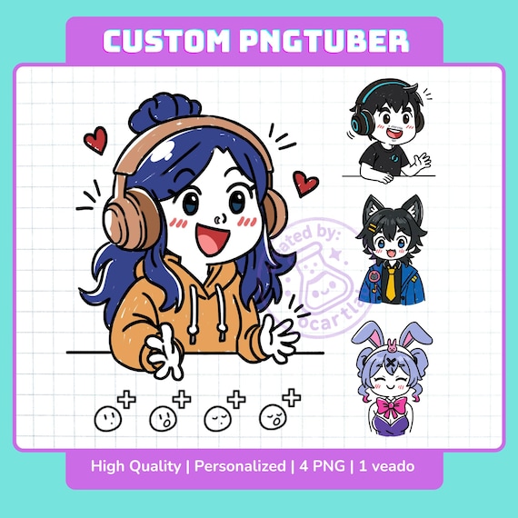 Custom Doodle PNGTuber Model Anime Chibi Avatar for Twitch Discord Streamers Vtuber Commission 4 PNG