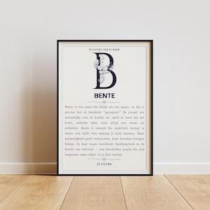 Póster Significado del Nombre Bente | Tarjeta de Nacimiento | 5 Tamaños | No Personalizable | Regalo de Bautizo/Bebé | Habitación Infantil
