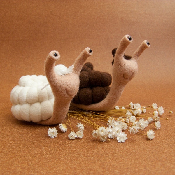 Cake Topper - Bride and Groom - Needle Felted Snails