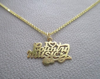 Country Music charm necklace- 14k solid gold- new- 20" woven chain