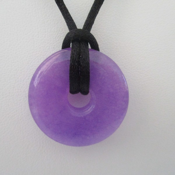 Purple jade donut necklace- black satin 28" cord