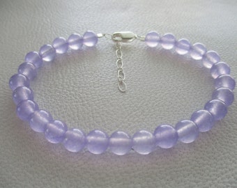 Purple chalcedony bracelet- 6mm beads- adjustable