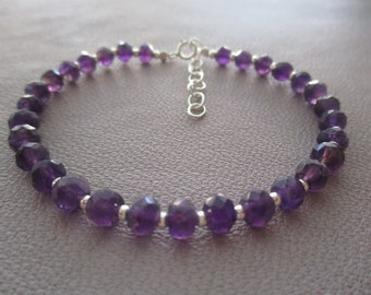 Amethyst bracelet- 5mm beads and sterling silver beads- February birthstone- adjustable