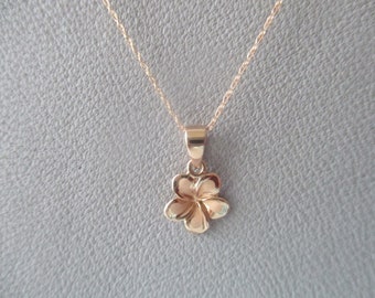 14k solid rose gold plumeria blossom necklace- 14k solid rose gold dainty 18" rope chain