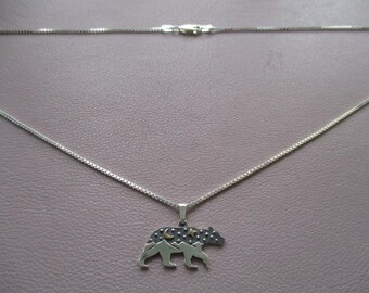 Bear charm necklace- sterling silver charm on sterling silver chain box chain