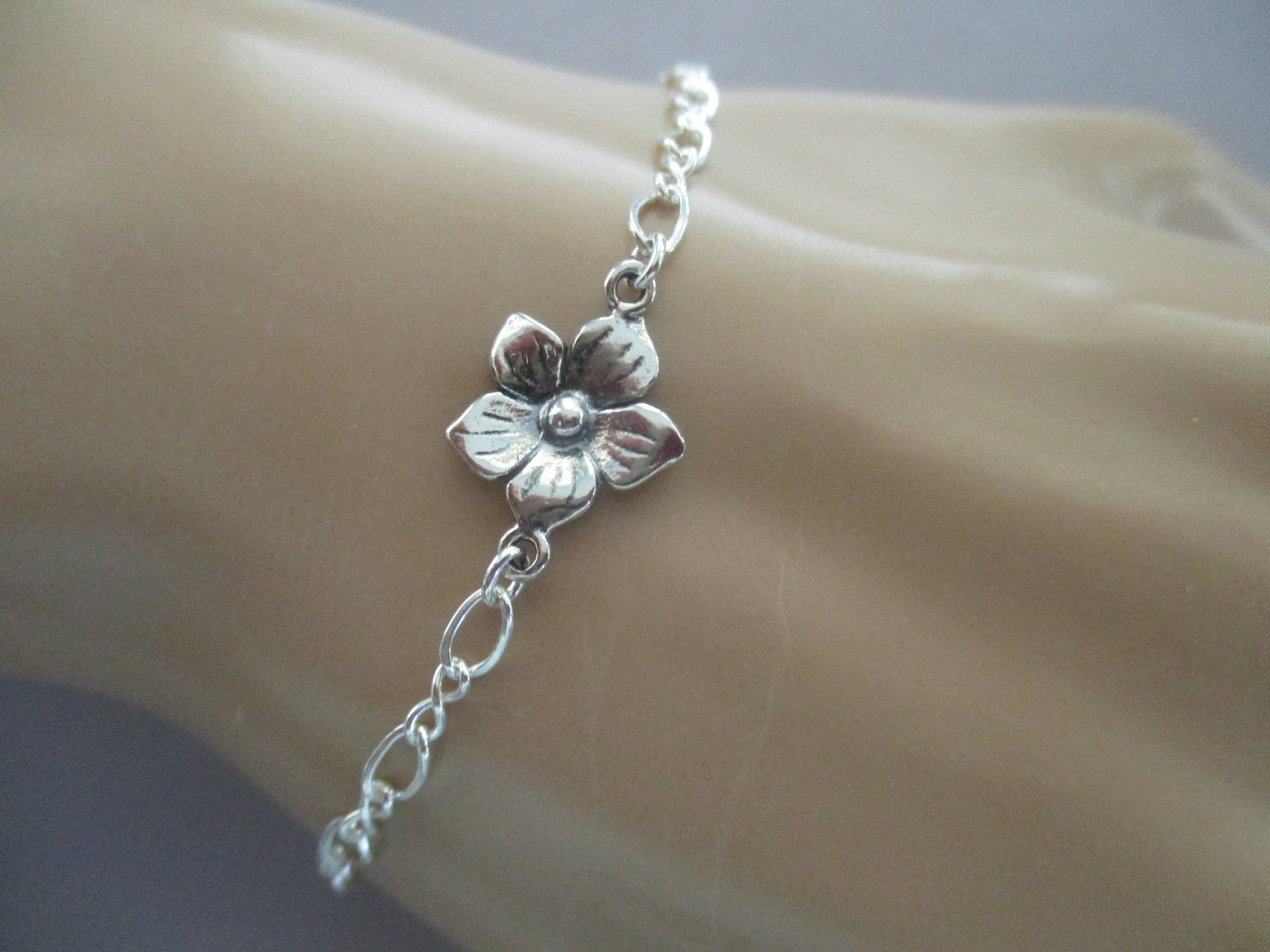 Plumeria Flower Bracelet- Sterling Silver Charm on Sterling