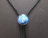 Meteor shower bolo tie- black leather cord- 38"