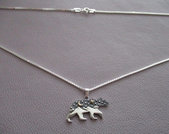 Bear charm necklace- sterling silver charm on sterling silver chain box chain