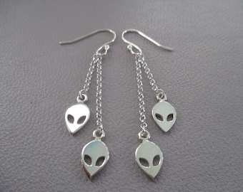 Alien earrings- sterling silver charms- sterling silver ear wires