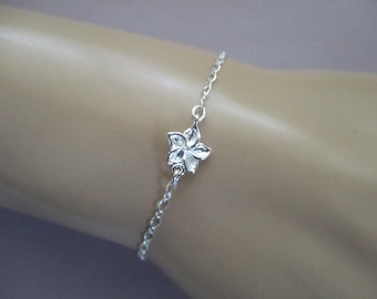 Dainty plumeria blossom bracelet- sterling silver chain
