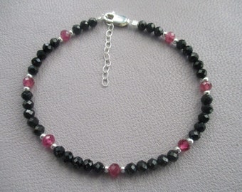 Pink tourmaline and black tourmaline bracelet- October birthstone- adjustable