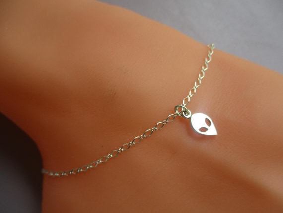 Sterling silver alien anklet- the greys- sterling silver chain- adjustable