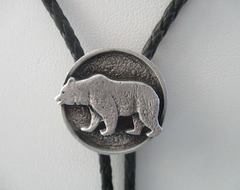 Bear bolo tie- black cotton braided cord