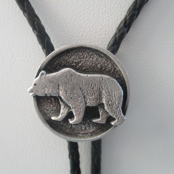 Bear bolo tie- black cotton braided cord