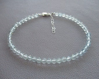 Aquamarine bracelet- AAA quality 3.5mm faceted beads- adjustable- March birthstone